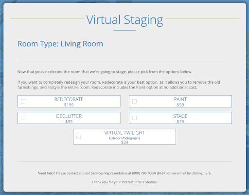 VHT studios virtual staging pricing